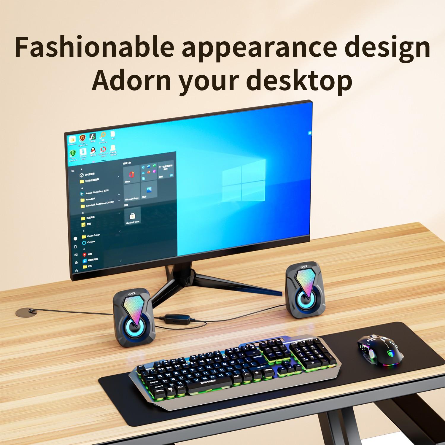 USB Computer Speaker System with Bass Boost Mode, USB Audio Output, Compatible with Smartphones, Tablets, Laptops, Game Consoles