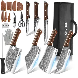 Kitchen Chef Knife Set MDHAND Professional, Hand Forged High Carbon Steel, Butcher, Meat Cleaver, Boning, and Viking Knives, with Knife Bag#fathersdaygift