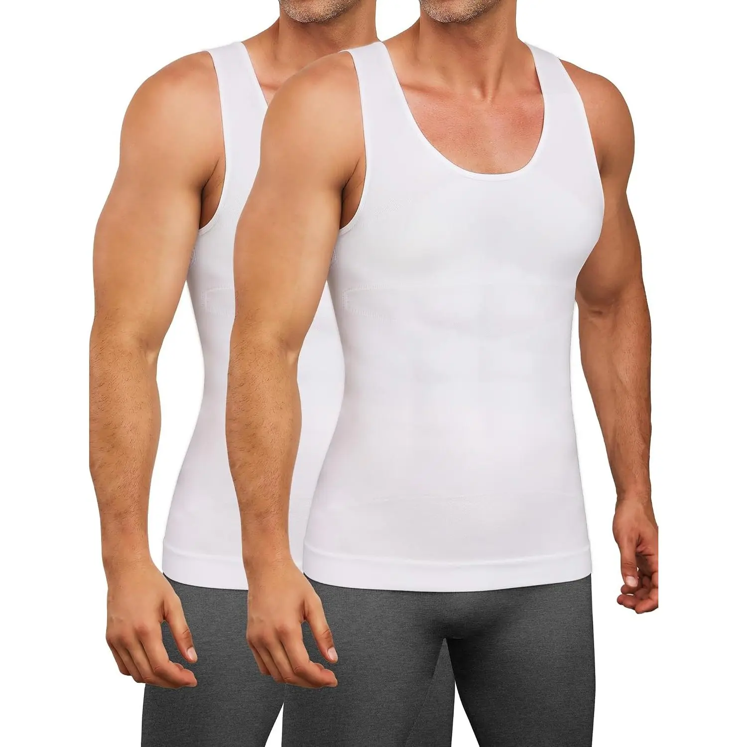 MISS MOLY 2 Pack Gynomastica Compression Shirts for Men Tummy Control U Neck Sleeveless Slimming Vest Tank Top Shapewear