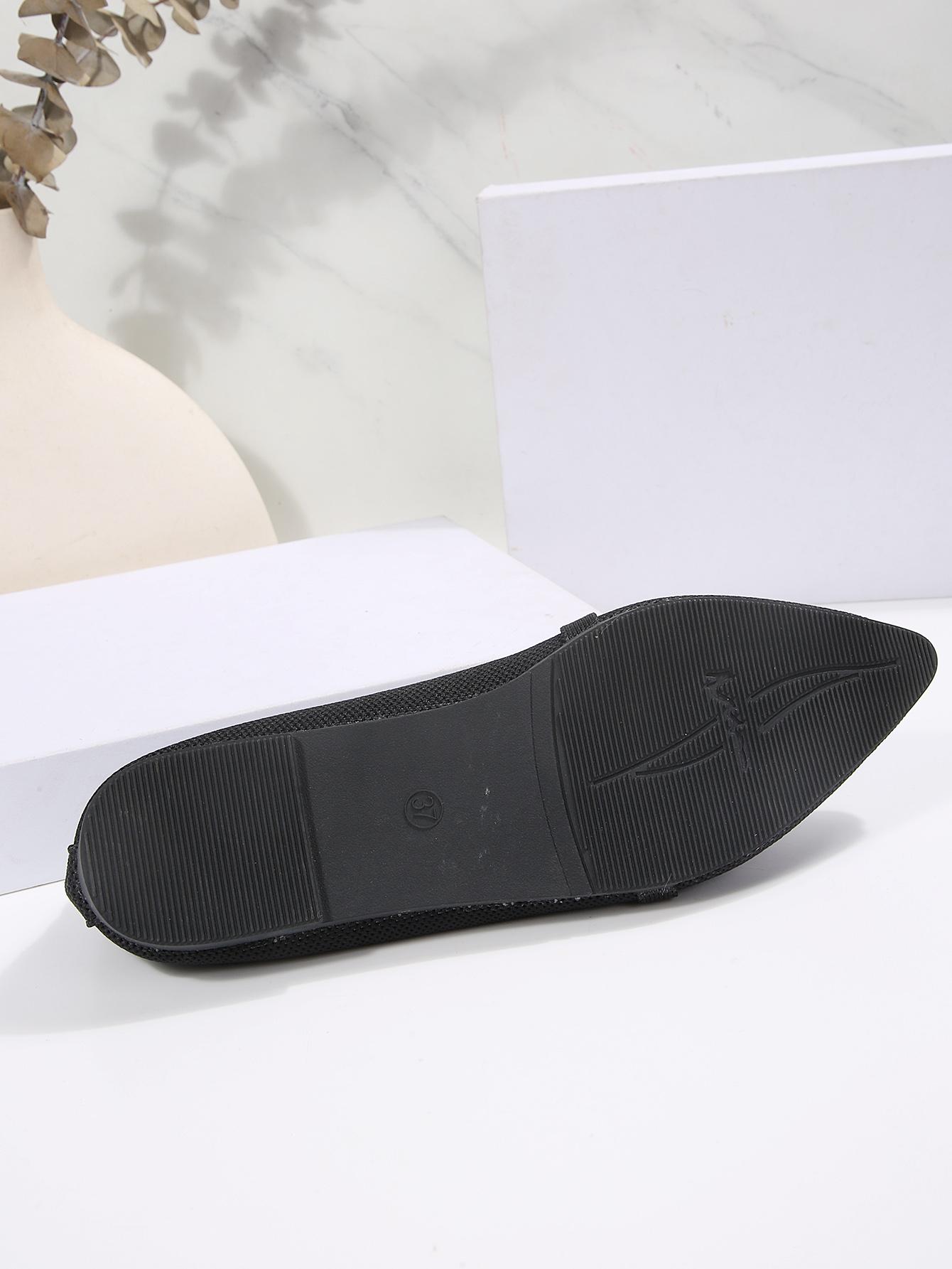 1 Pair Women's  Colorblock Knit Pointed Toe Metal Buckle Flat Loafers, Minimalist Commute Style Breathable Slip-On Shoes, Versatile Elegant Comfortable Professional Footwear for Office Work