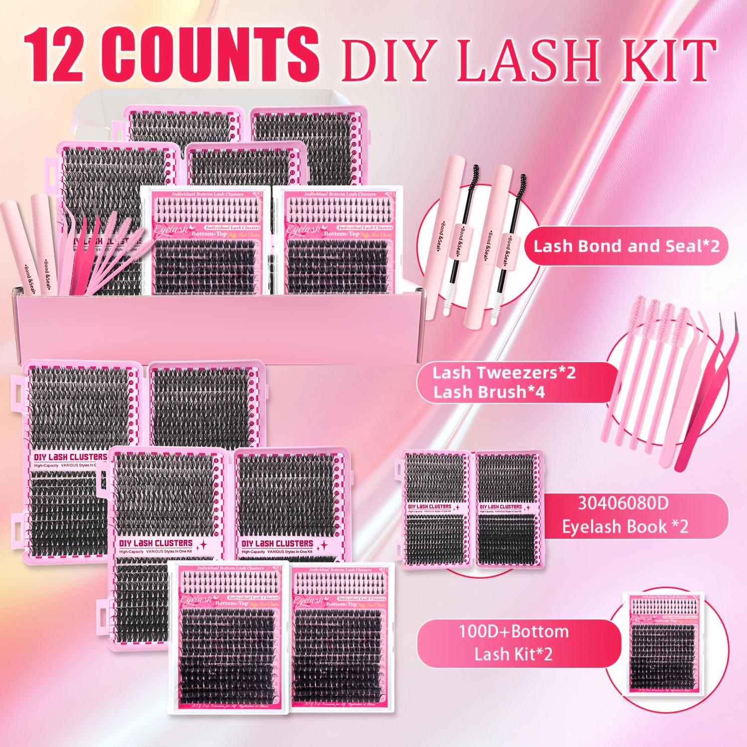 12 Kinds of Eyelash Cluster Kits, Mega/Ultra/Dramatic/Volume/Full/Spikes/ Bottom Lashes Clusters Kit Waterproof Lash with You Need for Beginners & Proficient, Dlyat Home Easily, Soft Comfortable Easy Apply Natural Look for Makeup Daily