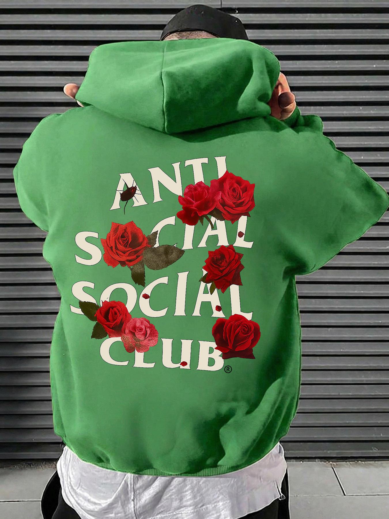 Men's Anti Social Social Club Print Hoodie, Long Sleeve Casual Fashion Sweatshirt, Kangaroo Pocket & Drawstring, Streetwear Gift