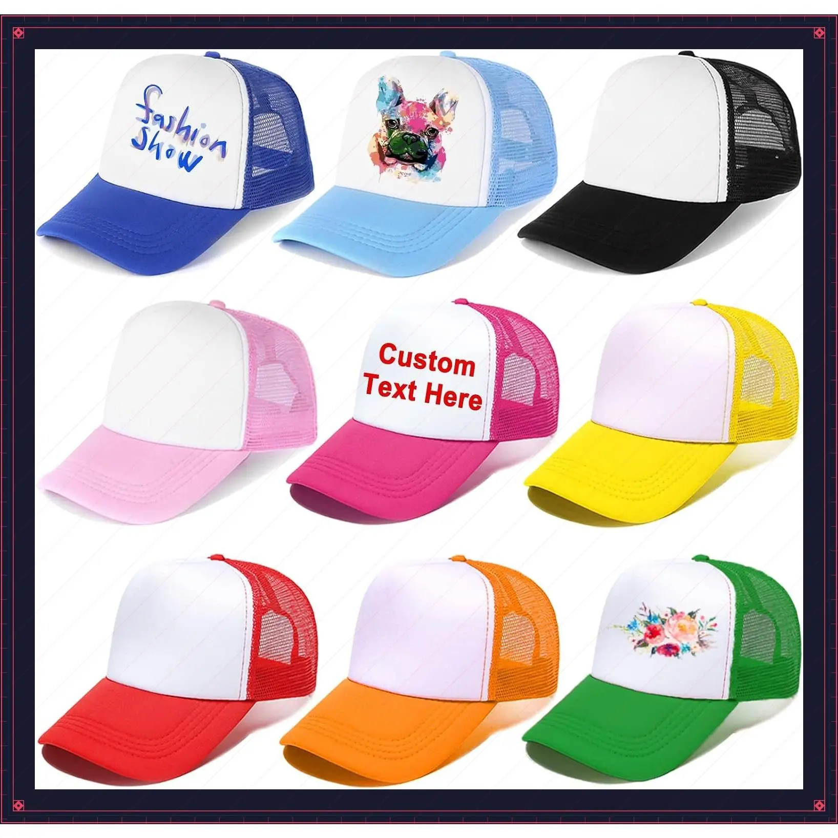 9 Pack Trucker Hats Summer Mesh Cap Sublimation Blank Hat | Baseball Caps for Adults Youth,multi color,bulk, DIY plain hatGift