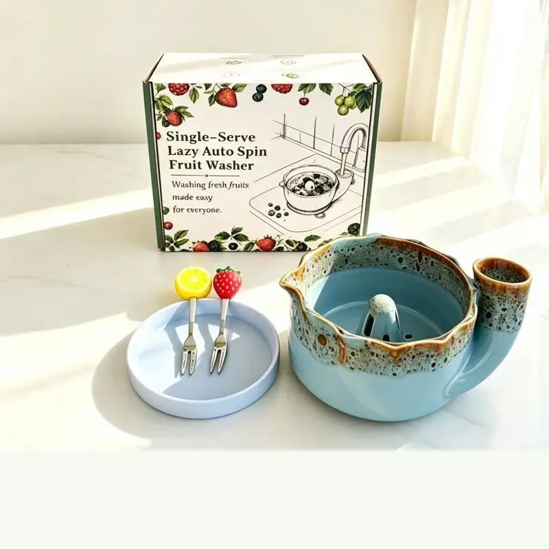 Rotary Ceramic Colander Bowl, Fruit Strainer for Home Fruit Cleaning, Circulating Water Rinse, Dual‑use Wash & Strain, Multi‑color Gift Set