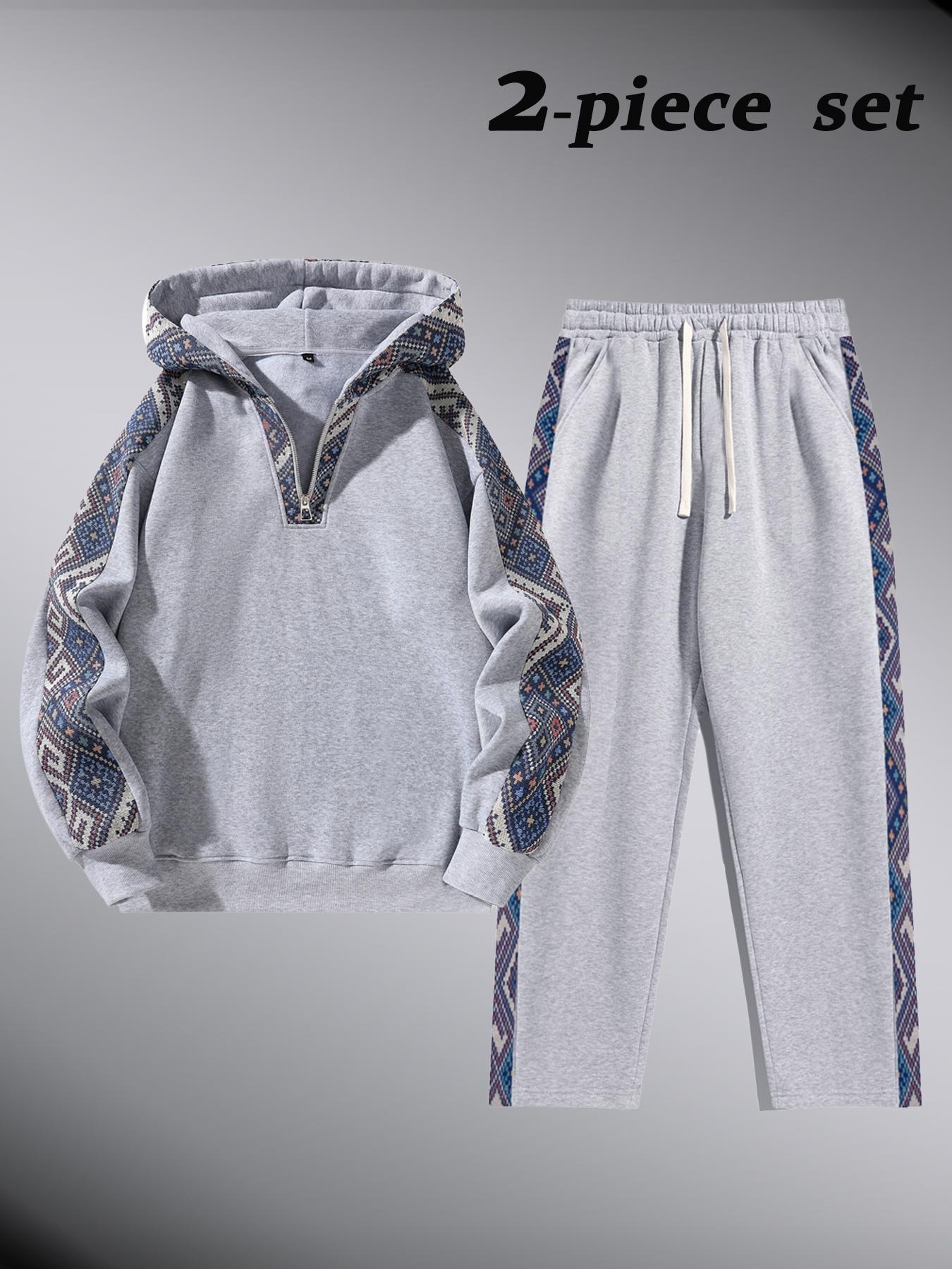 Men's Two-Piece Sportswear Set, Ethnic Pattern Hoodie & Straight Leg Pants, Comfortable Soft Fabric, Casual Outdoor Wear, Streetwear Tracksuit Set