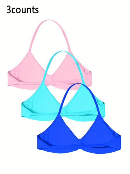 3-piece women's halter-neck, solid color high-elastic nylon backrest fitness bra, body-shaping and comfortable underwear, Breathable Sports Bra