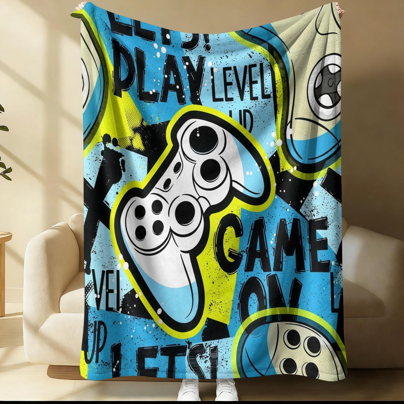 Multi-Style Gamer Throw Blanket, Soft Skin-Friendly Plush, Lightweight Cozy, Video Game Controller Print, for Couch Bed Office, All Seasons, for Boys Girls Teens, Aesthetic Room Decor