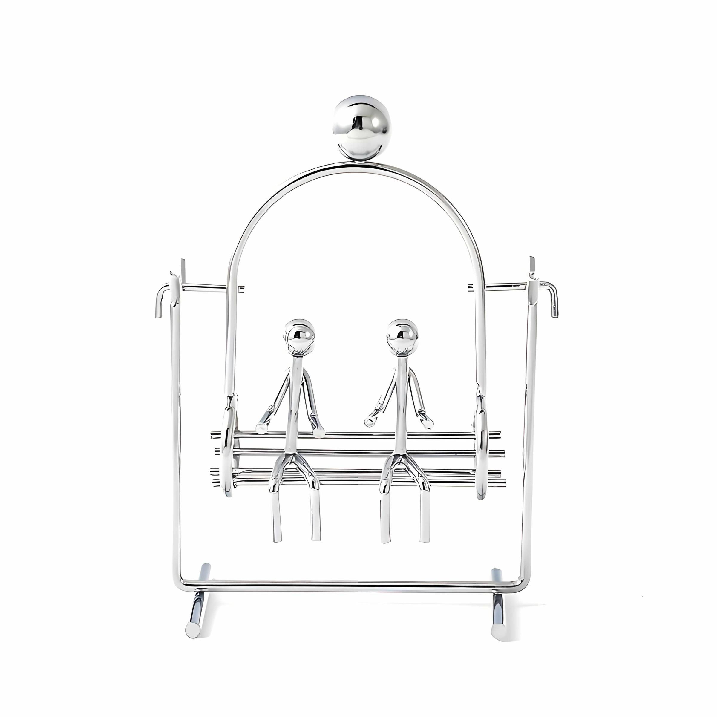 Double Swing Pendulum, Metal Newton Balance Sculpture, Decorative Sculptures, Stress Relief Desk Art, Office Decor, Collectible Ornament, Magnetic Levitation Physics Experiment, Silver Color, Decorative Figurines