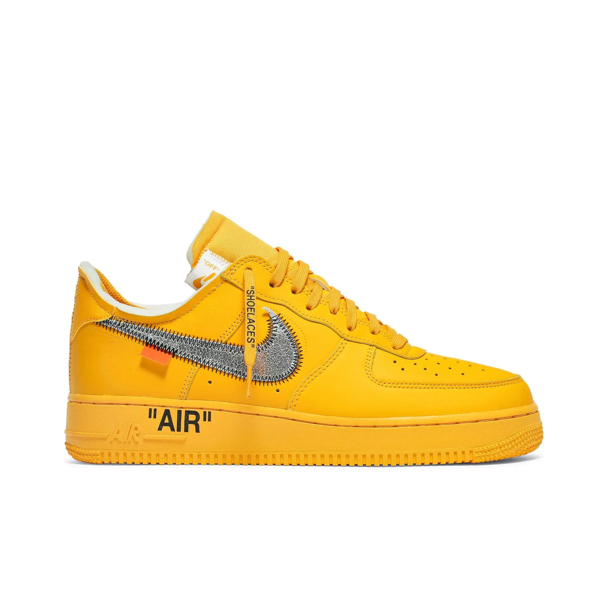 Off-White x Nike Air Force 1 Low 'Lemonade' (Unisex) University Gold/Black/Metallic Silver sneakers DD1876 700