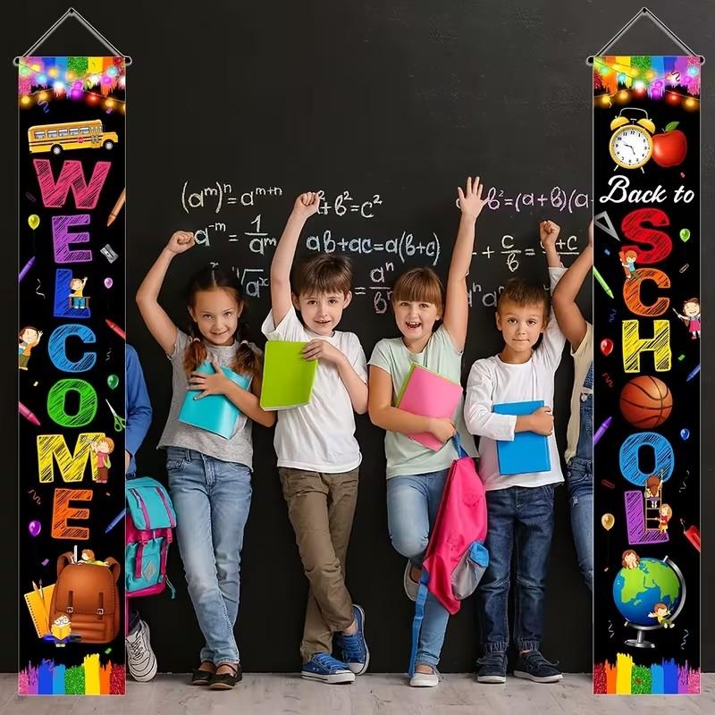 Welcome Back to School Banners, First Day of School Door Decor, Colorful Chalkboard Door Hanging Signs, Classroom Teacher Decor