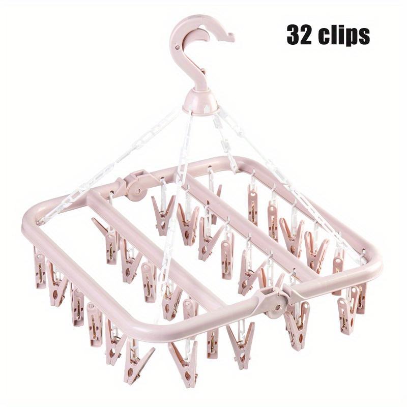 1PC Folding Clothes Hanger with Clips Multi functional Windproof and Sunscreen Clothes Hanger Folding Clothes Hanger Household Plastic Clothes Hanger 32 Clips