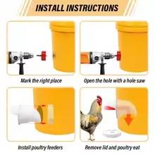 Automatic Chicken Duck Feeder Kit,No Waste Automatic Poultry Feeder Ports Kit & Waterer Set, Rainproof, No Waste,6 Feeding Ports, 6 Water Cups,A hole Saw and Drill Bit