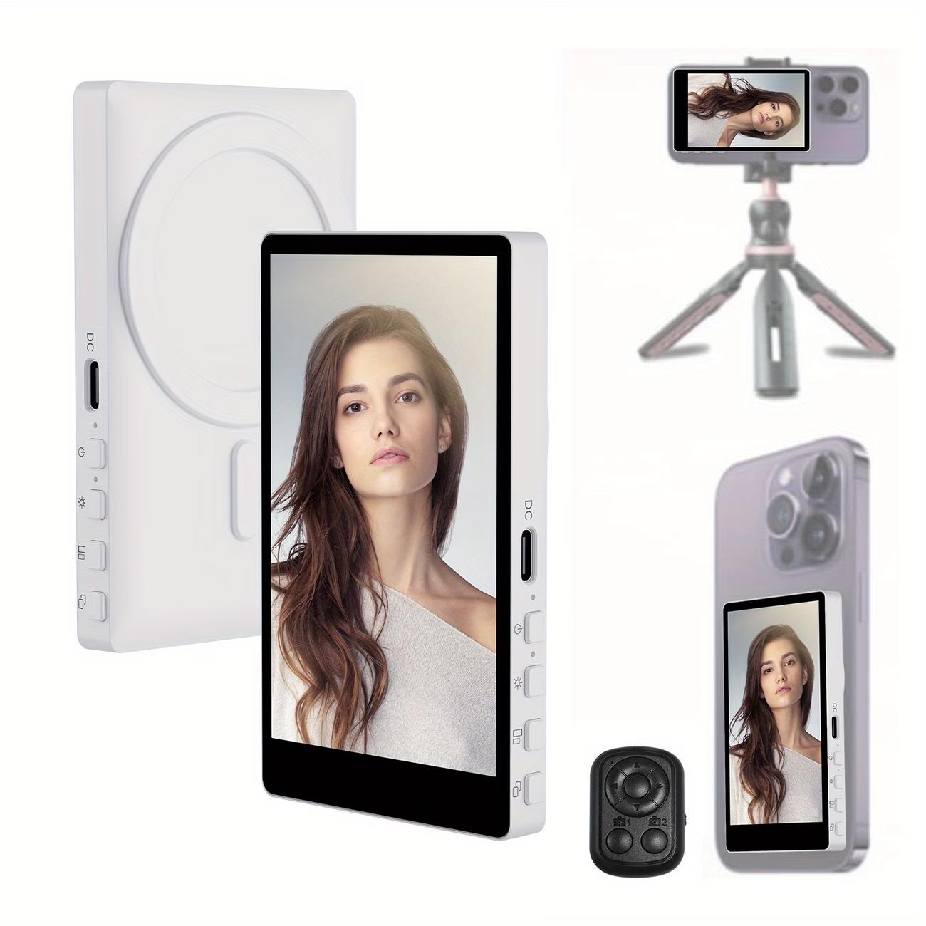 Wireless Selfie Monitor Screen for iPhone & Android, 1500mah Magnetic Phone Vlog Selfie Screen, Bluetooth-compatible Remote, 3-Level Brightness