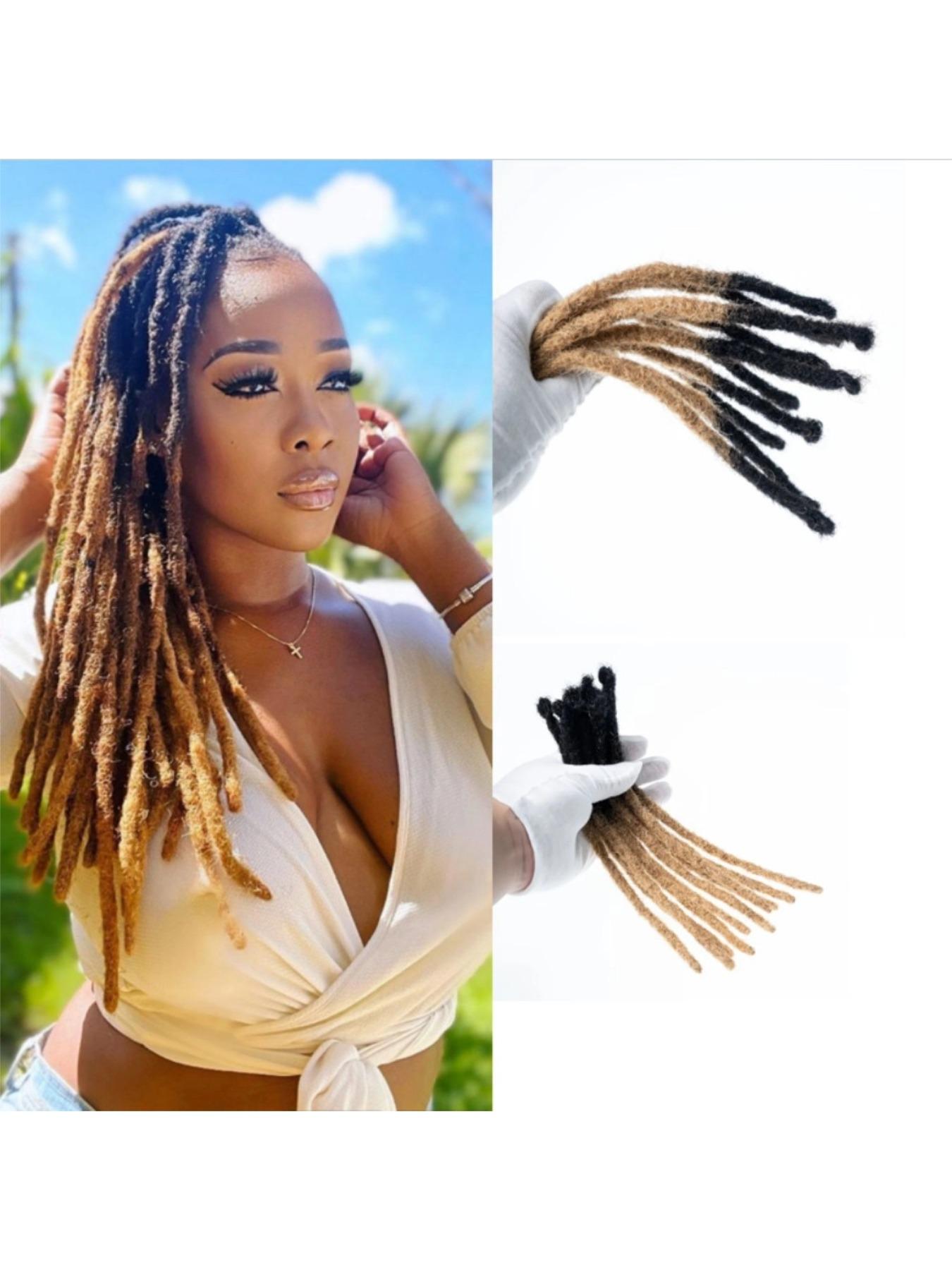 Handmade Human Hair Dreadlocks,0.6cm Dreadlock Extension 100% Full Handmade Permanent Dreadlock Extension for Women/Men/Kids Can Be Dyed Bleached  (0.6cm #1B/27, #1B/30#, 1B/99J#,27#, 30#, #99j, 4-16 inch 10-60 Strands)