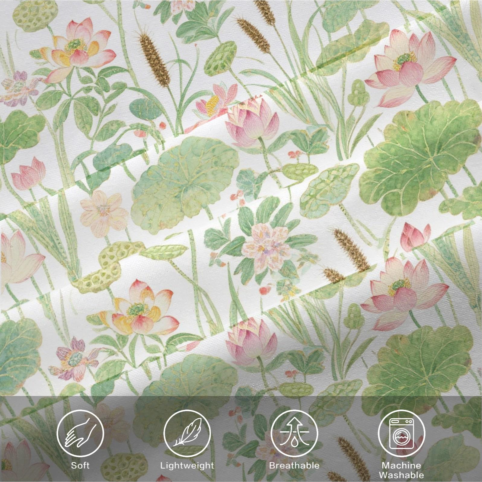 2/3 Piece Watercolor Lotus Pond Duvet Cover Set, HD Digital Printed Comforter Cover, Soft Breathable Bedding Set with Zipper Closure for Bedroom Home Decor (NoInsert)