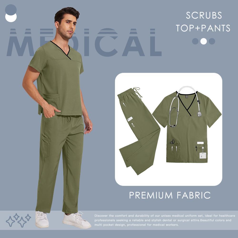 Women's Solid V-Neck 2-Piece Scrubs Set - Short Sleeve V-Neck Top & Pants, Standard Fit Women's Clothes for All Seasons, Medical Dental Workwear (Menswear Compatible)
