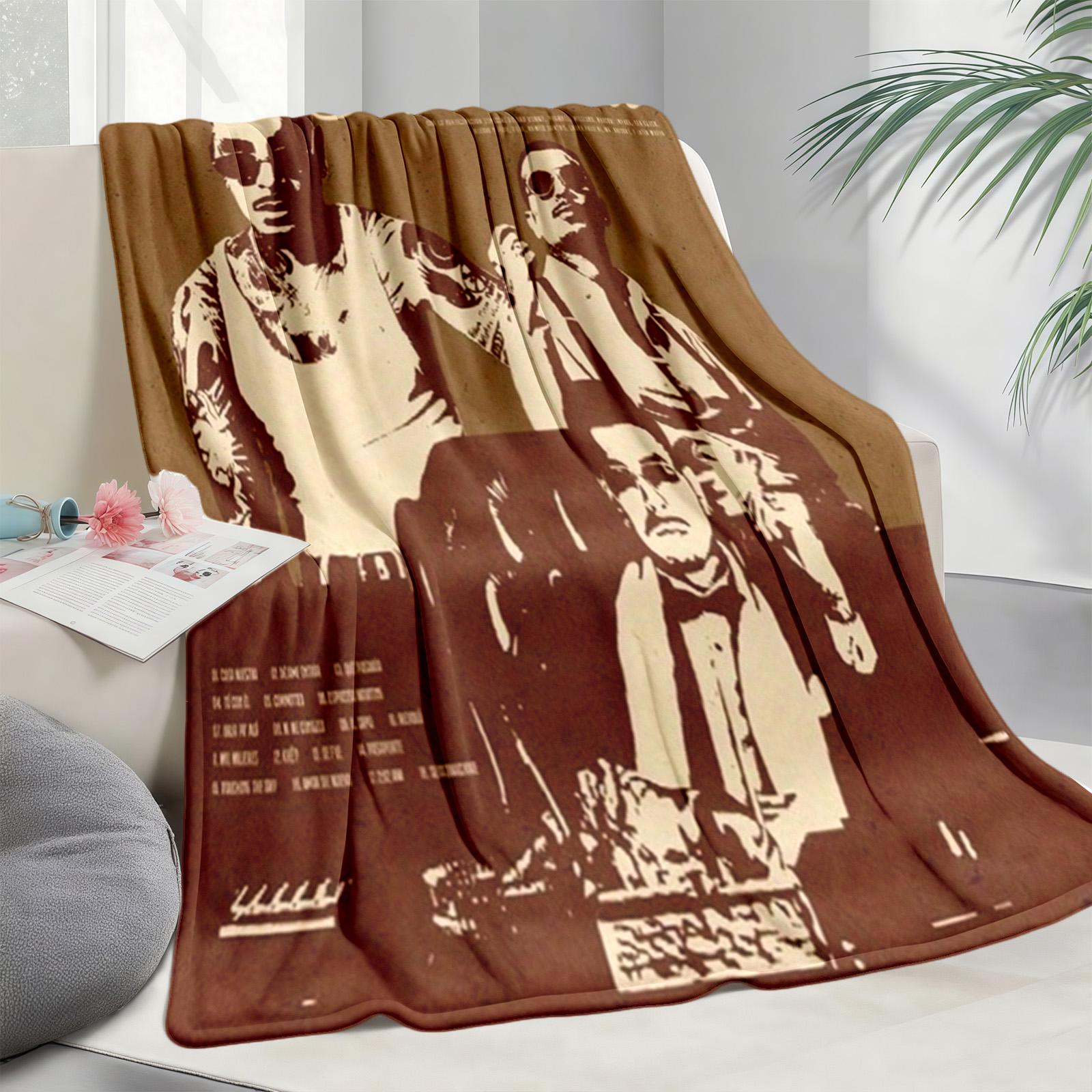 1 piece Cosa Nuestra Latin Style Music Album Cover themed flannel blanket - Modern-style flannel blanket, suitable for sofas and beds, all-season use, super soft and comfortable, digital printing, 100% polyester material, machine washable, suitable