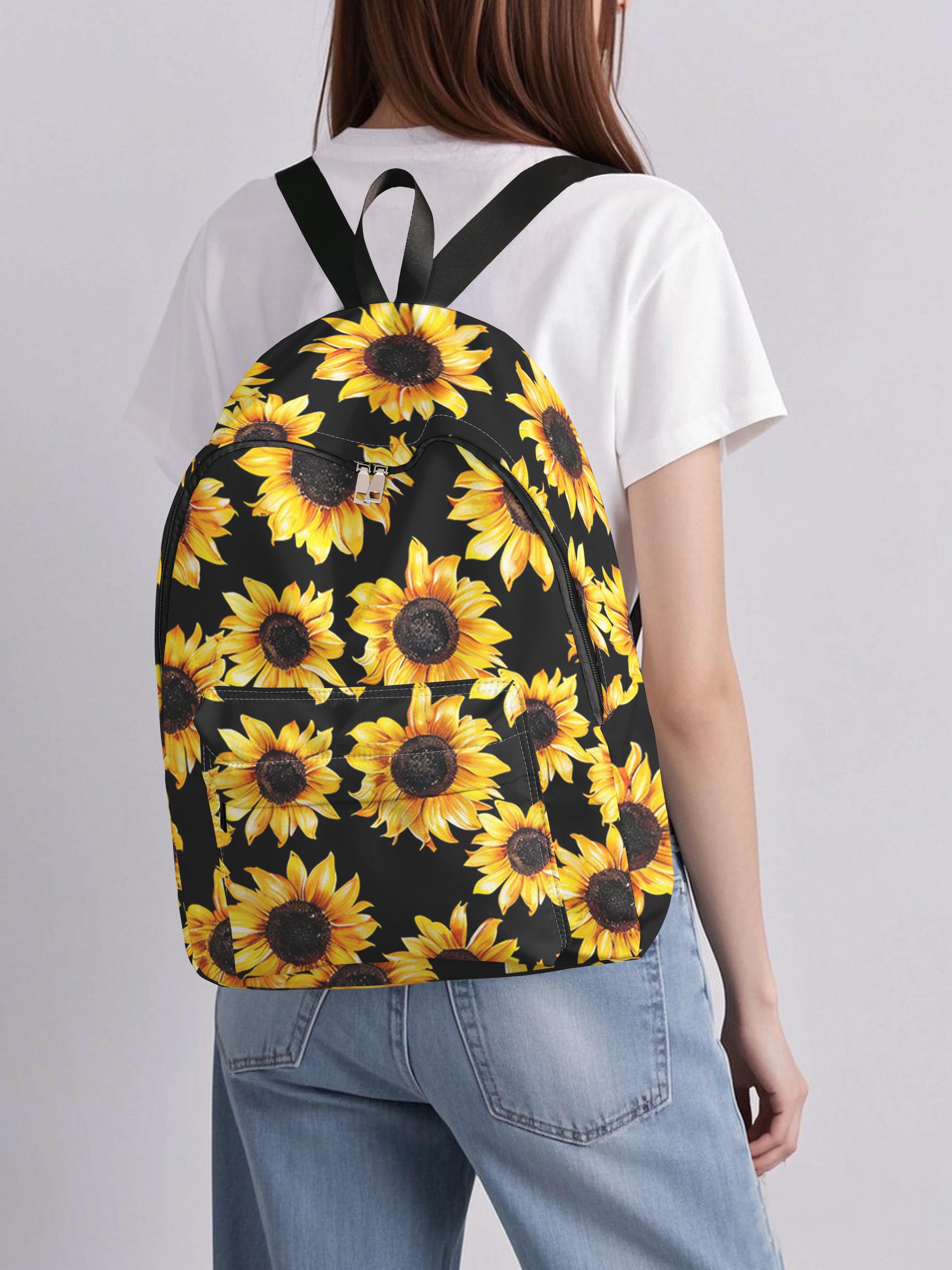 Sunflower Print Backpack, Fun Design, Fashionable Look, Spacious Storage, Ideal for School, Travel, Business Trips, All Seasons Use