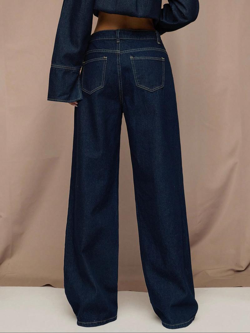Women's Classic Washed Denim Jeans, Casual Loose Straight Leg Pants, New Versatile Long Jeans, Elegant All Seasons Wear