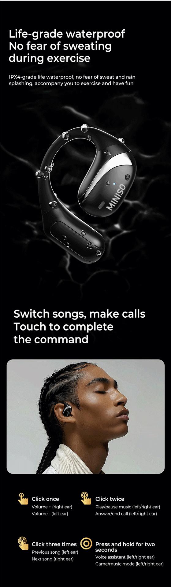 MINISO X62 OWS Wireless Earphones Bluetooth 5.4 ENC Headphones HiFi Sound Long Playtime Earbuds Waterproof Open Ear Headsets Electronic Audio& Video