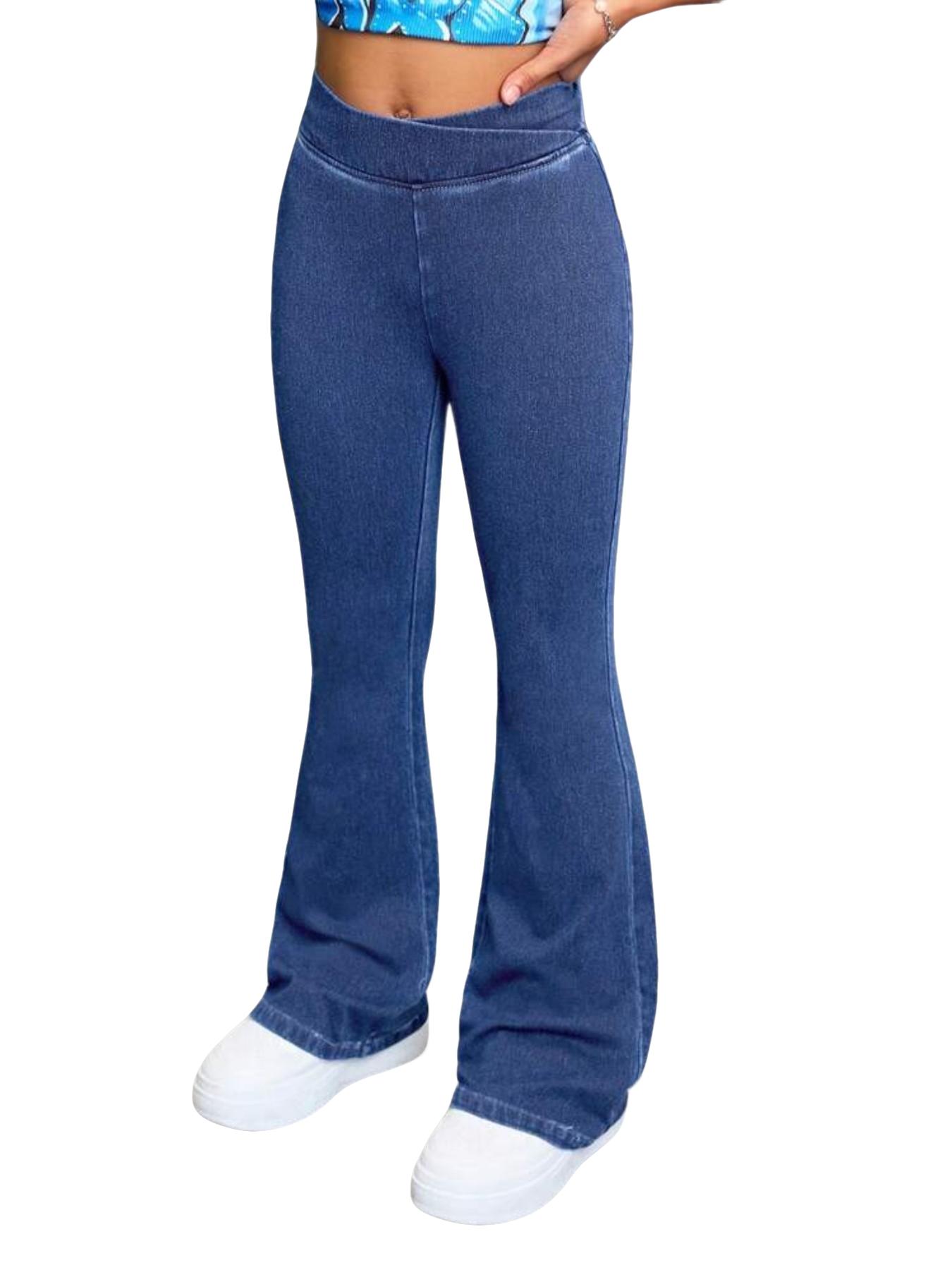 Girls High Elastic Denim Flare Pants, Soft Skin-Friendly Underwear, Slim Fit Casual Pants for Ages 130-160cm, Comfortable Daily Wear