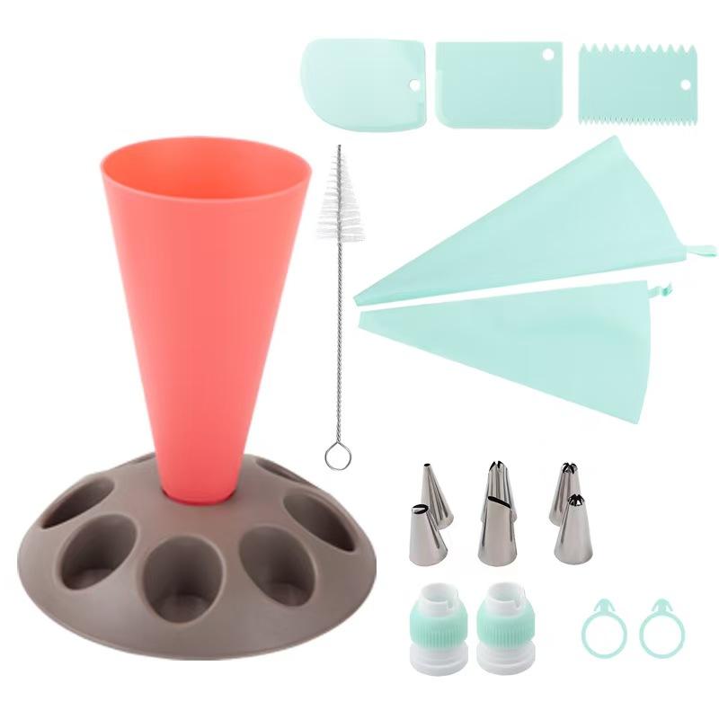 18-Piece Multi-Head Icing Bag Stand Set, Cake Decorating Kit, Convenient Frosting Piping Bag Holder, Includes Various Nozzle Shapes, Ideal for Professional & Home Baking