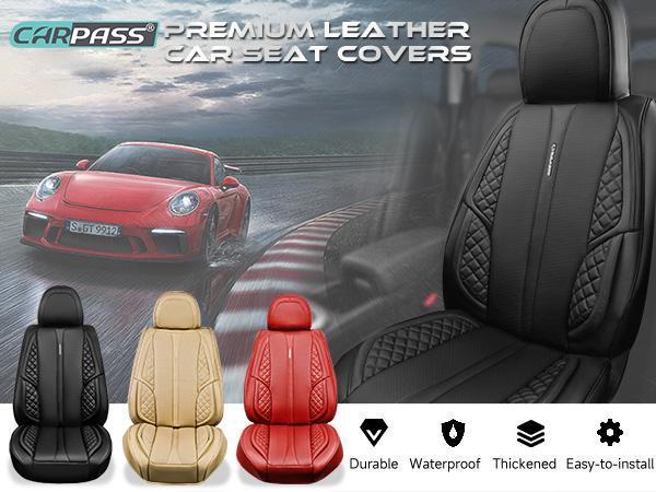 CAR PASS Nappa PU Leather Car Seat Cushions Full Set Waterproof Protector Durable Cushioned,Fit for Sedan SUV Pick-up Truck,Automotive, Anti-Slip Car Seat Covers