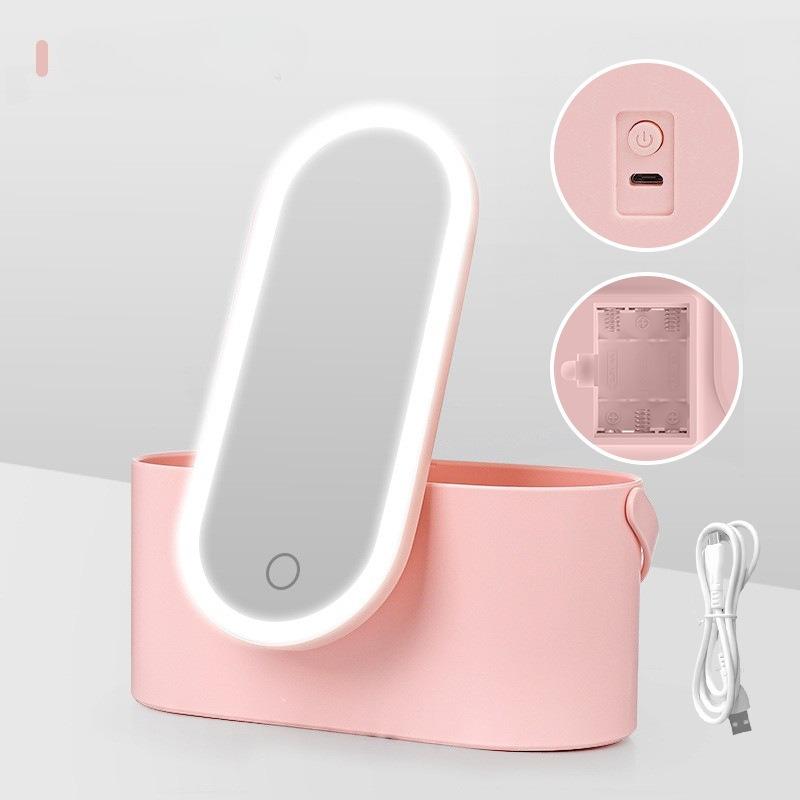 Cosmetic Organizer Box with LED Makeup Mirror, Portable Travel Light-Up Mirror, Multi-Functional Mobile Makeup Station