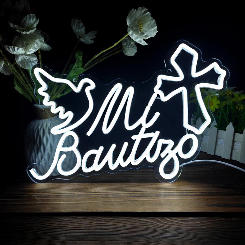 Mi Bautizo LED Neon Sign Baptism Party Decor Christening Event Decoration Photo Booth Hispanic Aesthetic Light USB Neon Light Bright Home Celebration Centerpiece Gift Trendy LED Light Entertainment