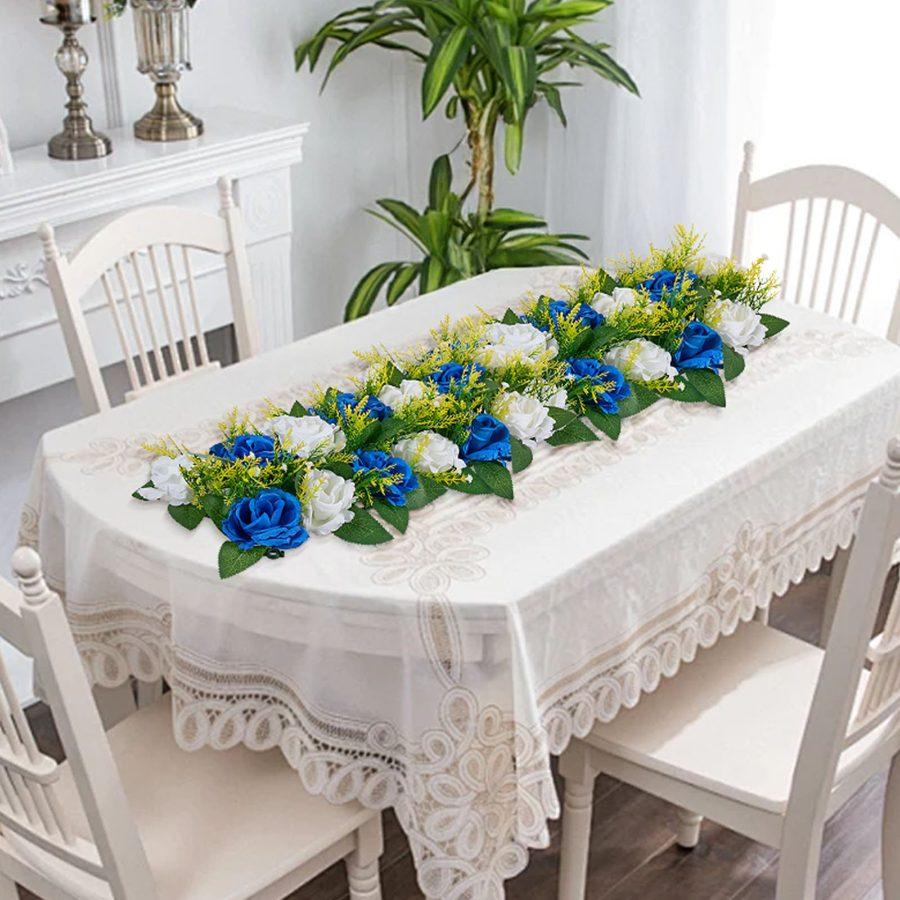 VEVOR Flower Ball Arrangement Bouquet 10 PCS, 19.6x 8.6 Inch Artificial Flower Balls Wedding Table Centerpieces, Faux Rose Arrangements for Wedding Centerpiece Home Decoration, Blue and White Roses