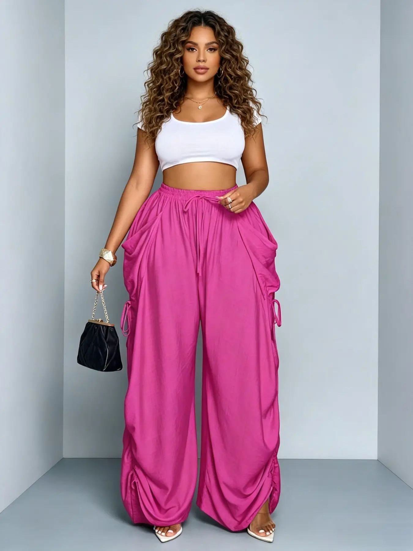 High-Waisted Drawstring Linen Palazzo Pants for Women, Loose-Fit Spring & Fall Fashion, Comfortable Casual Home Wear