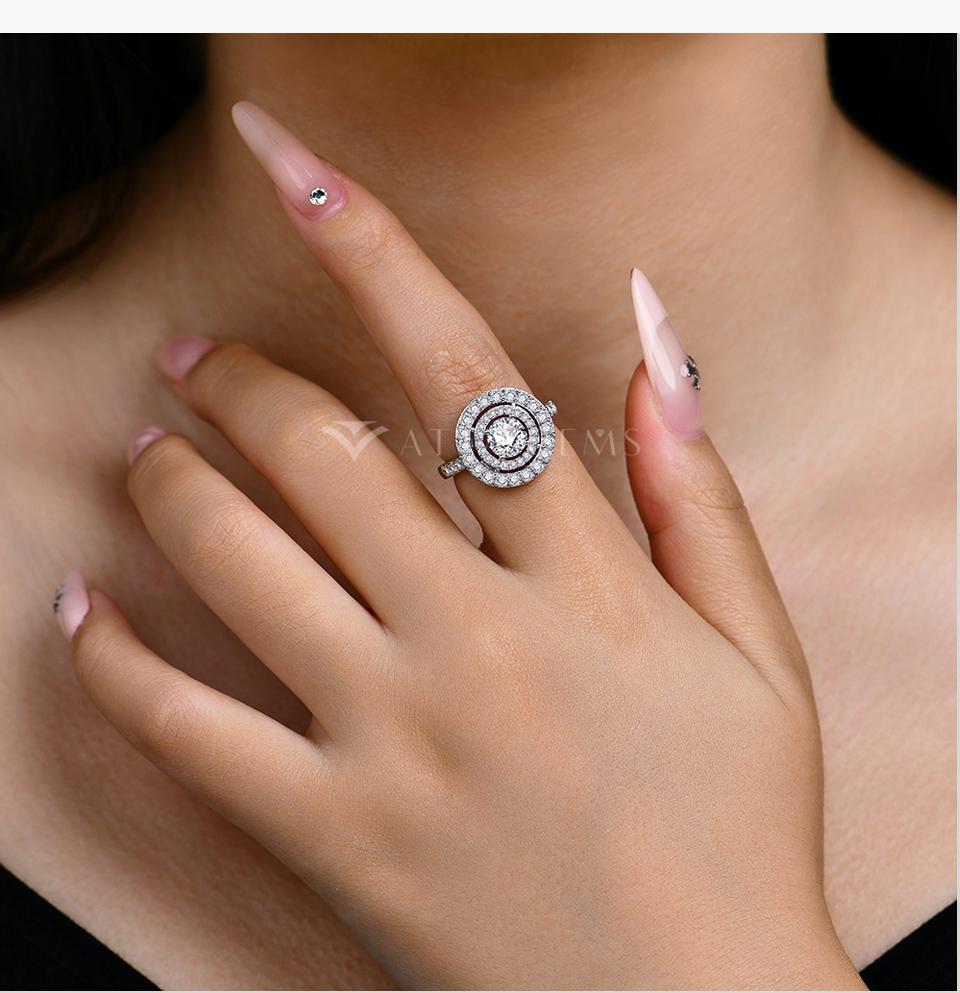 1CT D VVS1 Round Shape Synthetic Moissanite Ring for Women Birthday Gift Engagement Wedding Fine Jewelry R191