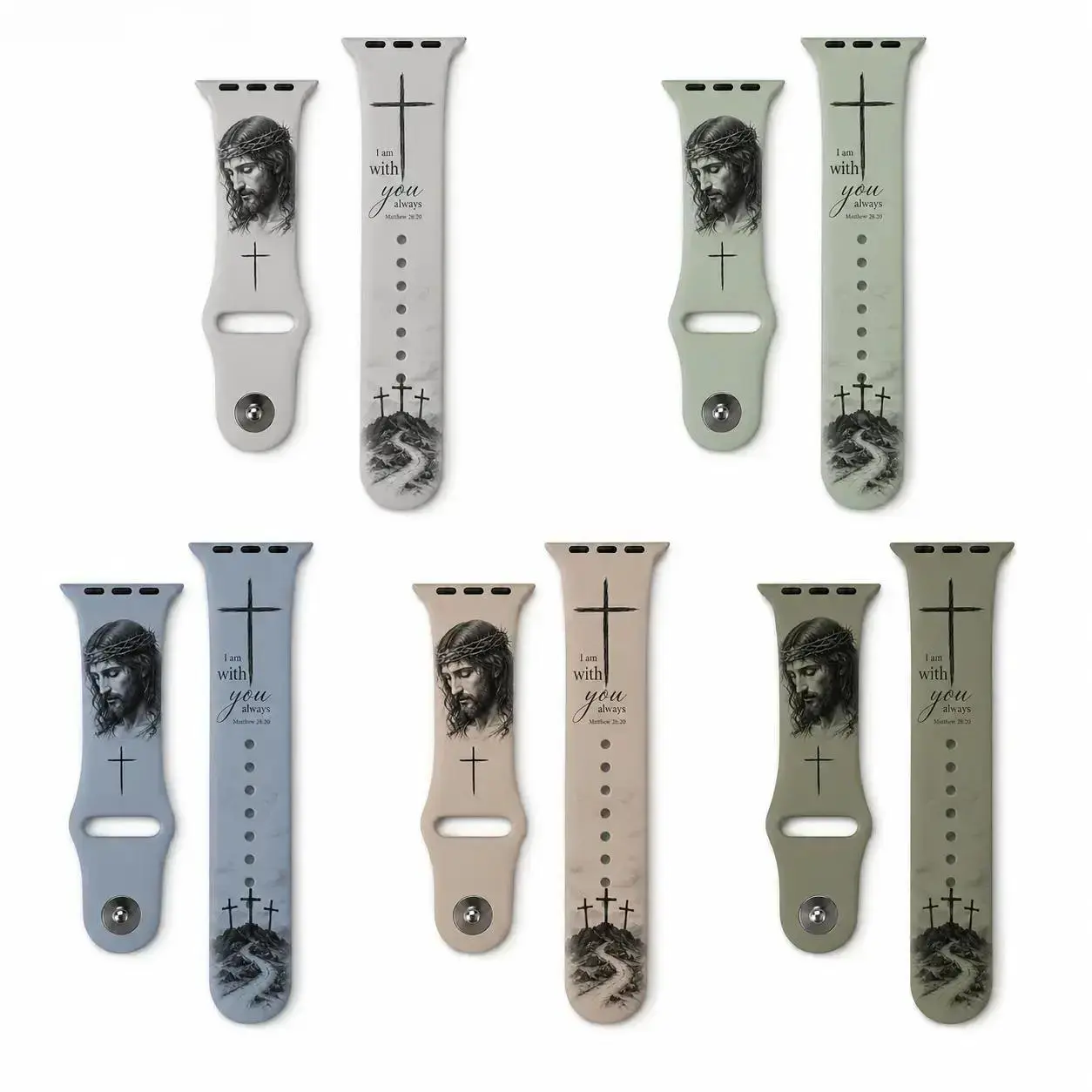 Christian Faith Silicone Watch Band - Jesus Portrait & Bible Verse Matthew 28:20 Print Soft Sport Replacement Strap For Apple Watch Ultra Series 11 10 9 8 7 6 SE 49mm 45mm 44mm 42mm 41mm 40mm 38mm Daily Wear Faith Gift