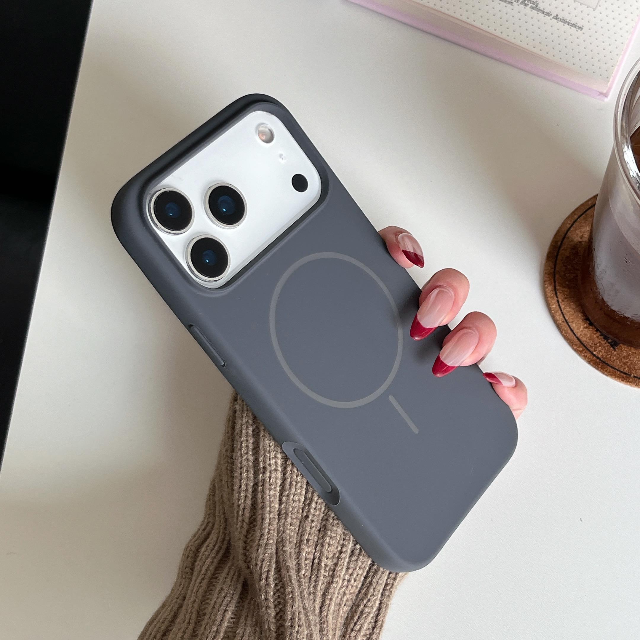 Orange thin circle magnetic suction camera button, all-inclusive, suitable for Apple 17promax mobile phone case, liquid silicone iPhone17 r skin feeling 17pro simple solid color, soft waxy 17 large holes 16