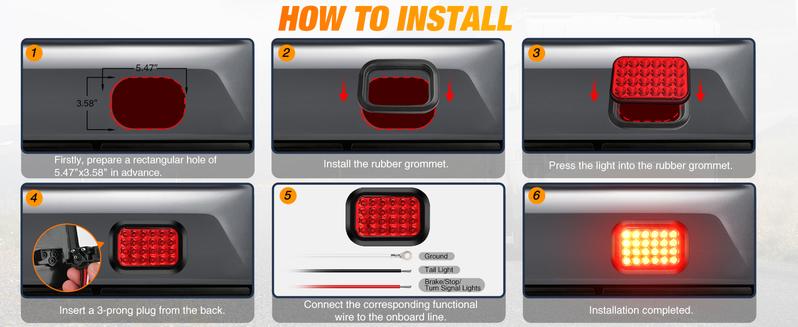 Nilight 5” X 3” Rectangular Trailer Tail Light 4 PCS White Red 24LED Brake Turn Signal Reverse Lights w/Flush Mount Grommets Plugs IP67 Waterproof for 12V Truck ATV UTV Trailer Bus RV Camper