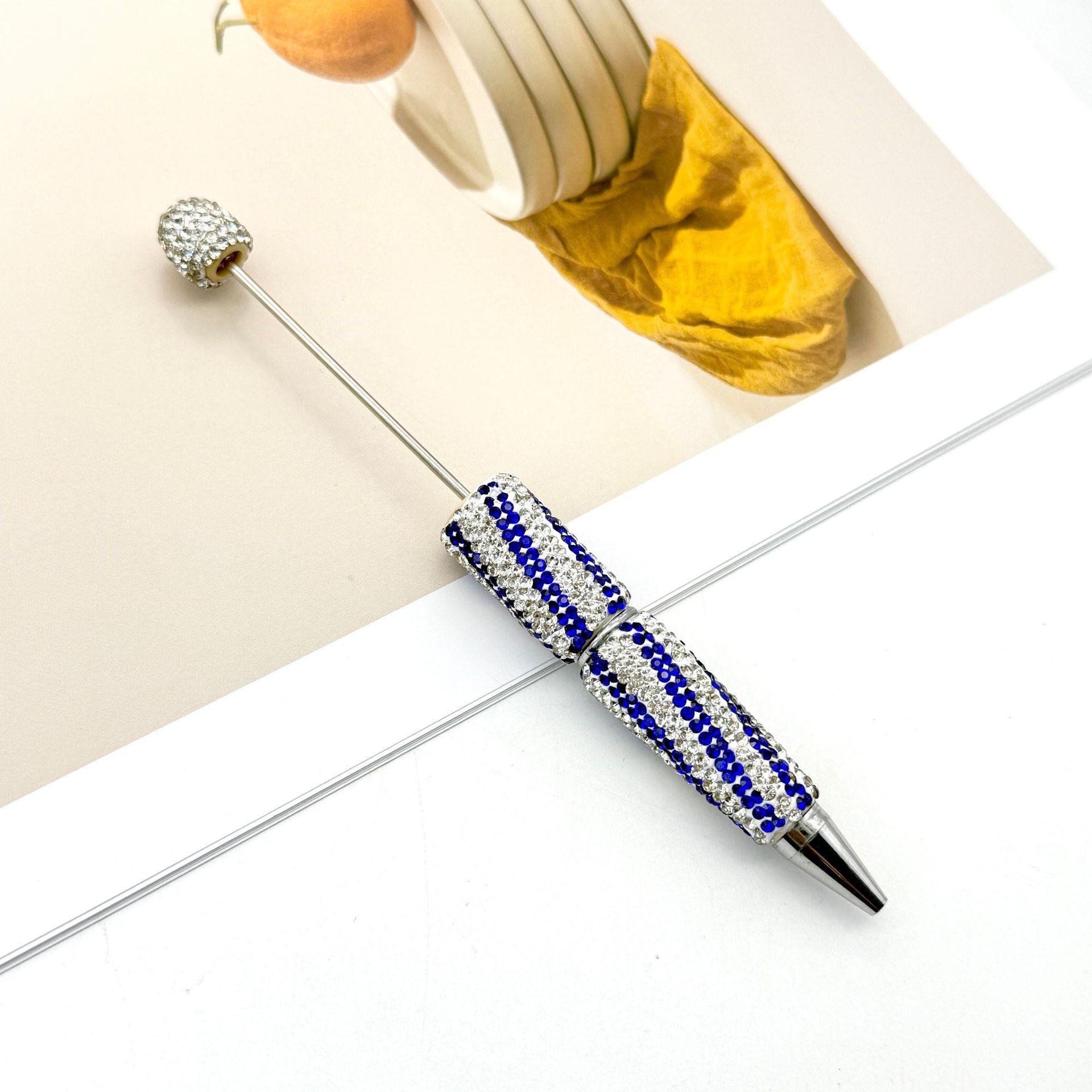 Striped Diamond Beaded Pen Set, Multi-Color Zebra Pattern Artificial Diamond Full Drill Round Ballpoint Pens, High Aesthetic DIY Jewelry Making