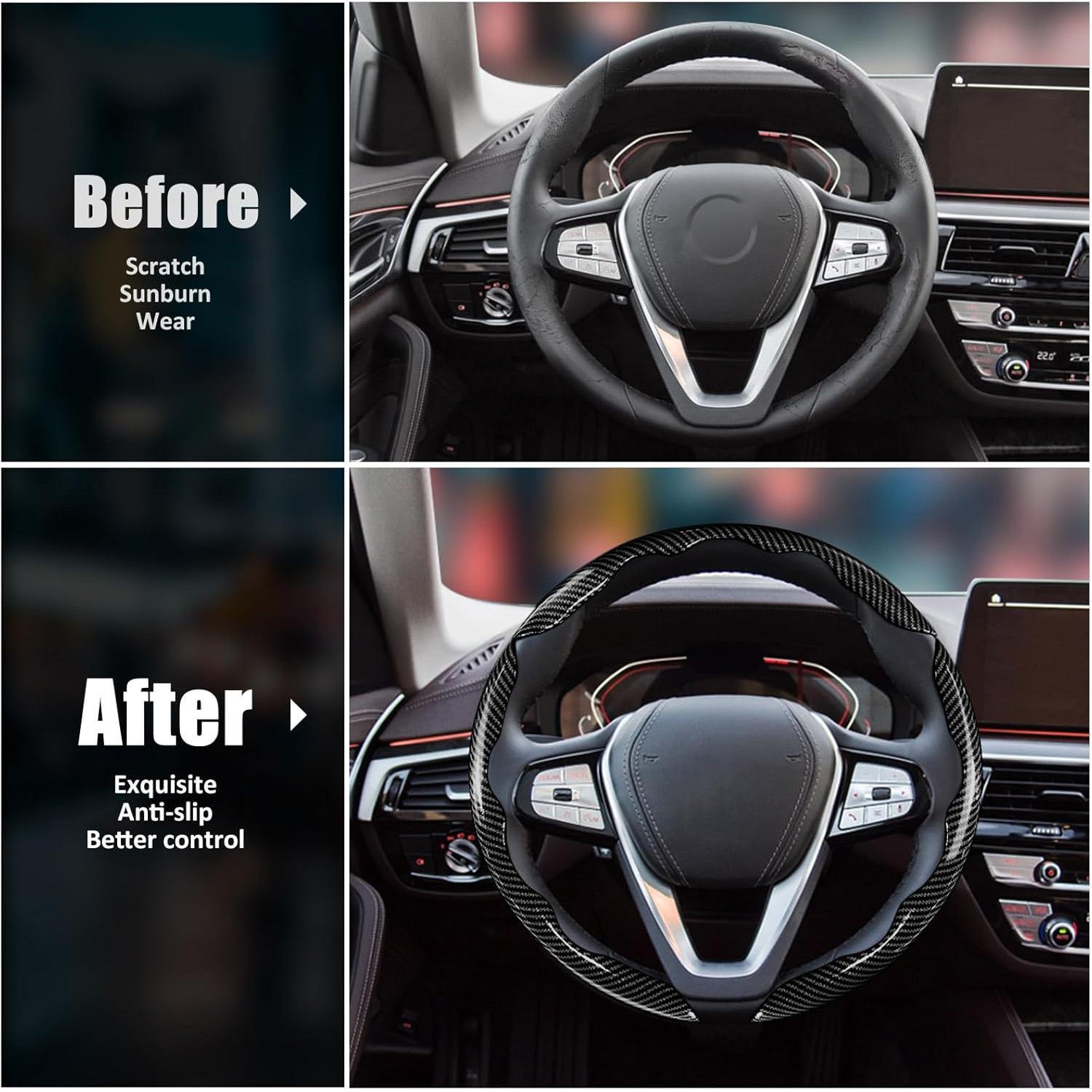 Car Steering Wheel Cover, Non-Slip Breathable Steering Wheel Protector,  15 Inch Universal All-Season Interior Accessory for Most Vehicles,Car Accessories