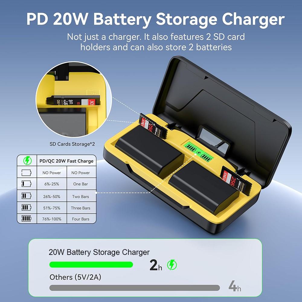1Pcs EN-EL14 camera battery charger, supports PD20W fast charging - dual slot simultaneous charging, LCD display charging status, suitable for Nikon EN-EL14 batteries and compatible with: Nikon cameras D3100, D3200, D3300, D3400, D3500, D5100, D5200 (char