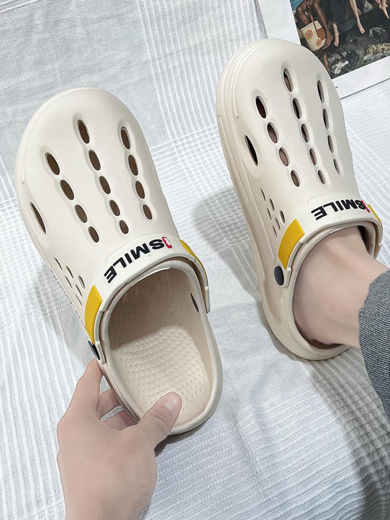 Men's Summer Casual Letter Pattern Clogs As Gift, Breathable Comfortable Clogs for Beach Party, Trendy Shoes for Indoor & Outdoor Wear