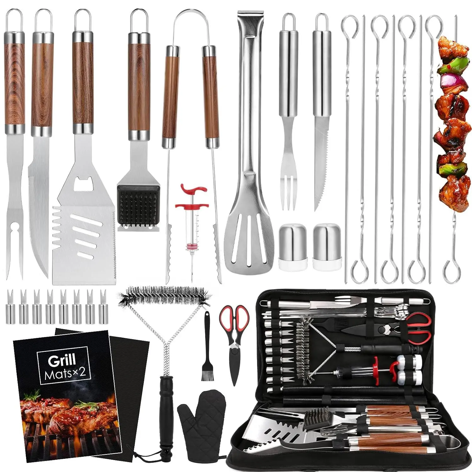 BBQ Grilling Accessories Set, 34Pcs Heavy Duty Grill Tools, Brown BBQ Grilling Accessories Set, 34Pcs Heavy Duty Grill Tools, Brown
