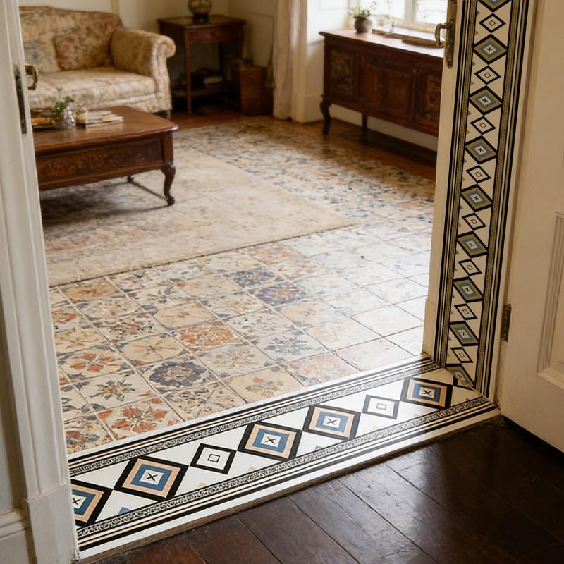 Durable Vinyl Self-Adhesive Wall Border, Geometric Pattern, Glossy Finish, Easy Maintenance, Multi-Purpose Decor for Baseboards and Walls