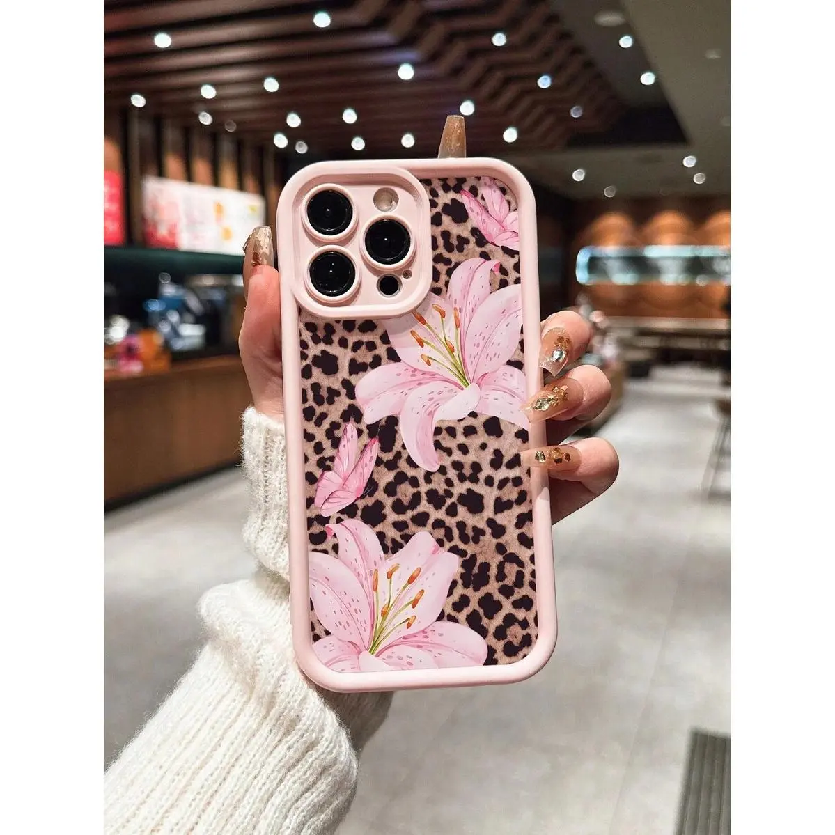 Soft Matte Silicone-TPU iPhone Case with Grip That Stays, Cute Pink Lily & Leopard Print, Anti-Drop Shockproof Protection, Lens Protected Cover, Durable for iPhone 17 Pro Max,18,16,15,14,13,12,11 Plus,XS & More Models, Handheld Gift with Protector
