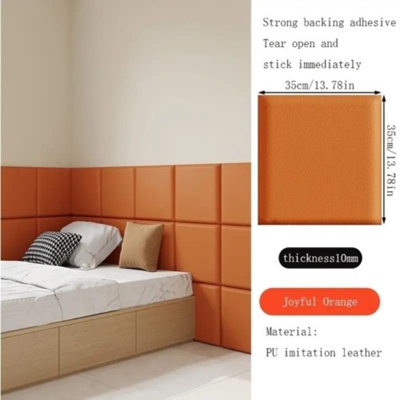 Self-adhesive 3D relief bumper soft wall panel, peel and stick, removable, soundproofing, safety protection, high-end leather wallpaper, for home decoration, bedroom, living room background, kitchen, 13.78inx13.78in