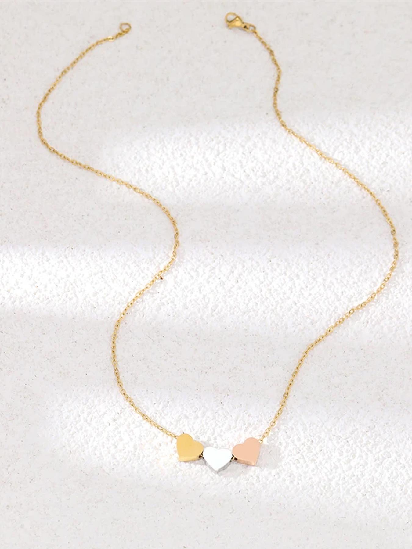 Elegant Stainless Steel Heart Pendant Necklace, Love Heart Necklace, Three-Color Fashion Jewelry for Women, Perfect Gift for Valentine's Day & Mother's Day