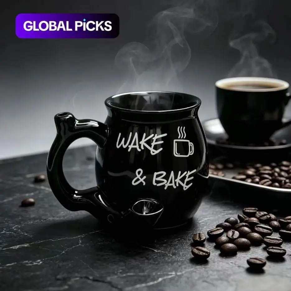 2 in 1 Ceramic Smoking Coffee Mug, Coffee Cups, Food Grade Lead & Cadmium Free BPA Free Heat Resistant Thickened Shatterproof, Dishwasher Safe Reusable Novelty Pipe Cup for Coffee Lovers Smoking Enthusiasts Home Office Bar Party Outdoor