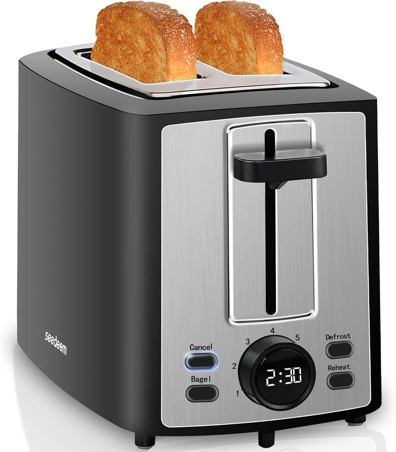 Toaster 2 Slice, Bread Toaster with LCD Display, 7 Shade Settings, 1.４'' Variable Extra Wide Slots Toaster with Cancel, Bagel, Defrost, Reheat Functions, Removable Crumb Tray, 900W kitchen  toaster Breakfast Maker Automatic Breadmaker