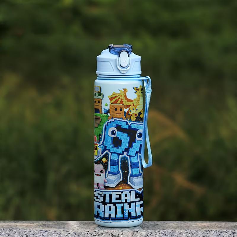 Cute Cartoon 67 Robot Sports Water Bottle 750ml With Straw Lid, Strap, Leakproof Water Bottle - Leak-Proof Large Capacity Sports Hydration Flask for Summer Outdoor Activities, Perfect for Travel Campling School Gifts, Tumbler