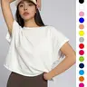 【Black Friday】Women's Plain Cut Out Asymmetrical Hem Batwing Sleeve Tee, Casual Short Sleeve Round Neck T-shirt for Summer, Ladies Clothes for Daily Wear, Loose-fitting Top