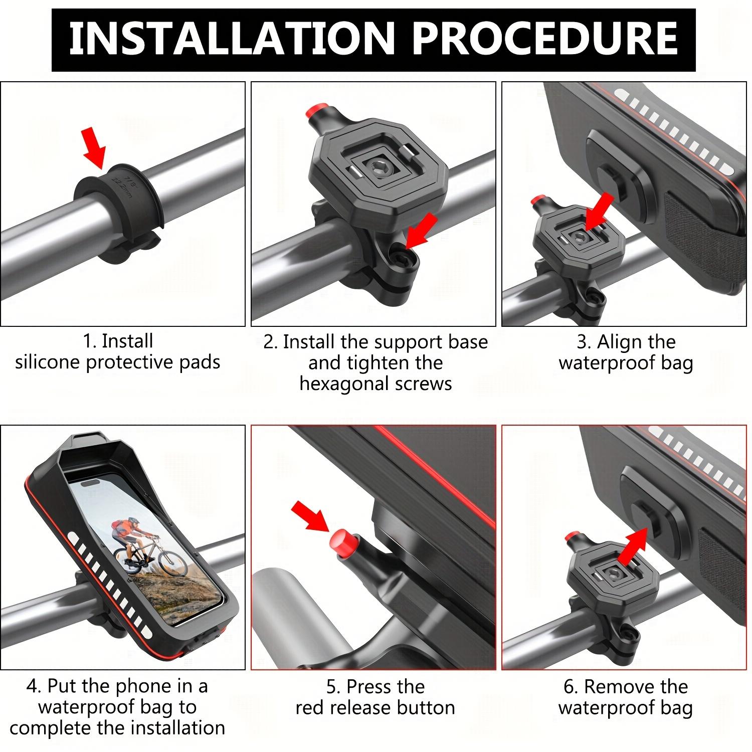 Shock-Absorbing Universal Bike Phone Mount - Rotatable, Waterproof, Anti-Rattle Holder for Cycling & Motorcycling, Fits Electric Scooters & Bicycles, Black with Red Accents, Secure & Easy Access to Your Phone, Secure Phone Mount | Sleek Phone Holder