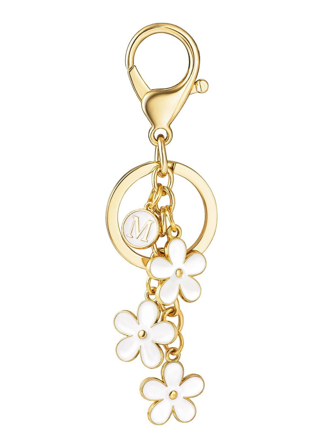 Stylish Initial Floral Pattern Keychain, Dripping Floral Charm, Boho Style Accessory for Women & Students, Perfect for Handbags & Backpacks